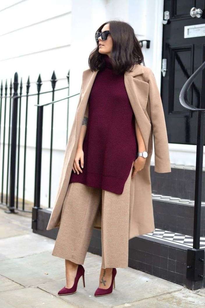 Burgundy and Camel for Autumn Weekends maroon outfit