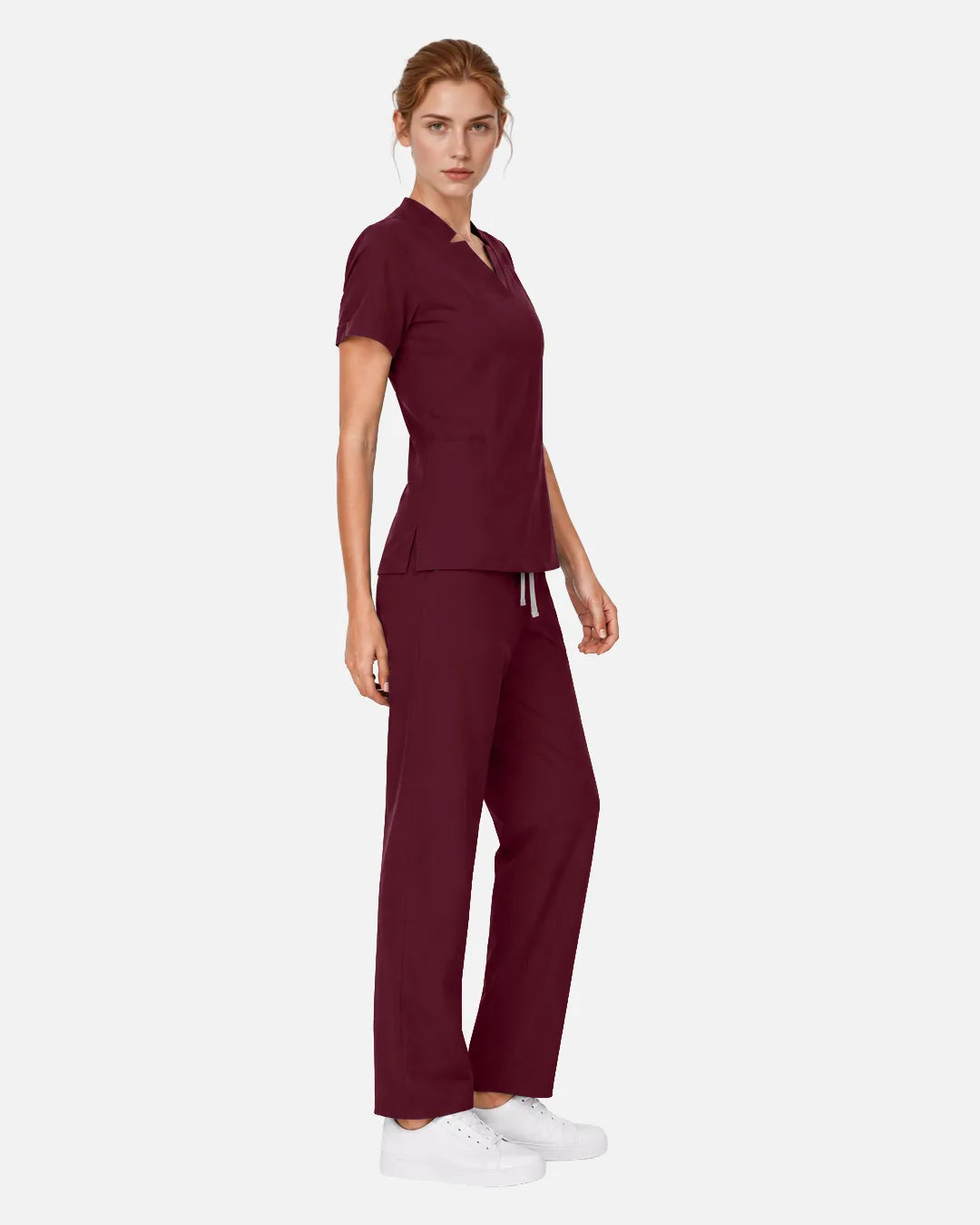 Burgundy V-Neck Jogger Scrub Set scrubs outfit