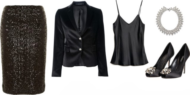 Black Velvet Blazer With a Sparkling Skirt christmas party outfit