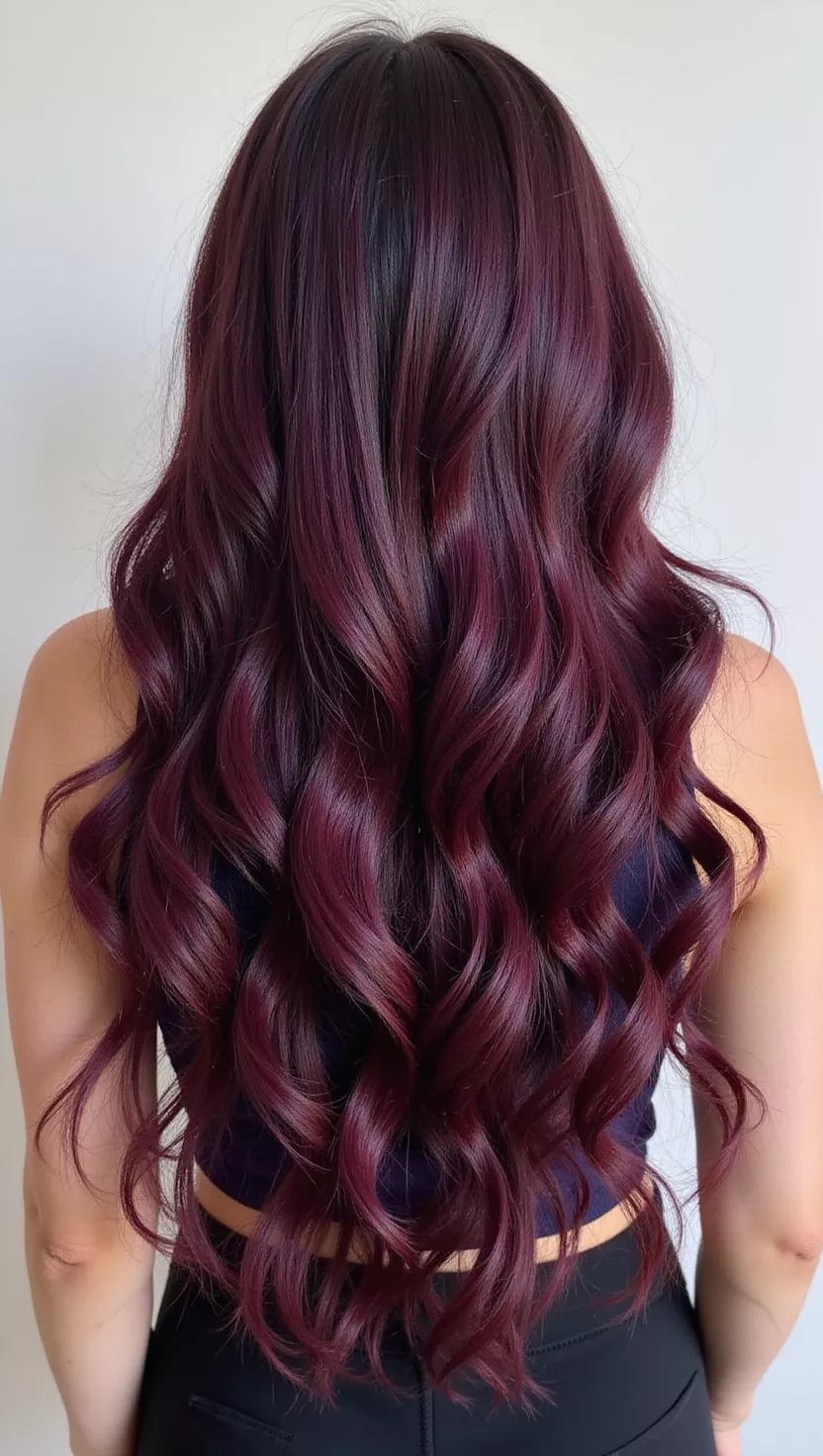 Vivid plum fall hair color with waves