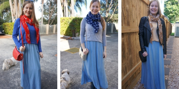 Chambray maxi skirt with a cosy knitted jumper