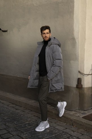 Longline Puffer Coat With Tailored Trousers men's winter outfit