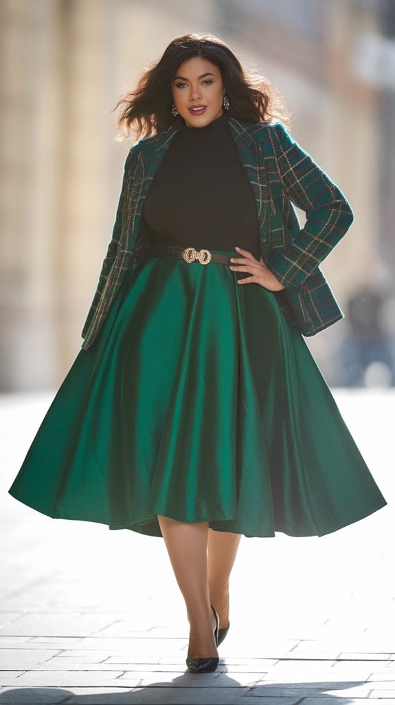 A-Line Skirt with a Fitted Turtleneck and Blazer plus size outfit