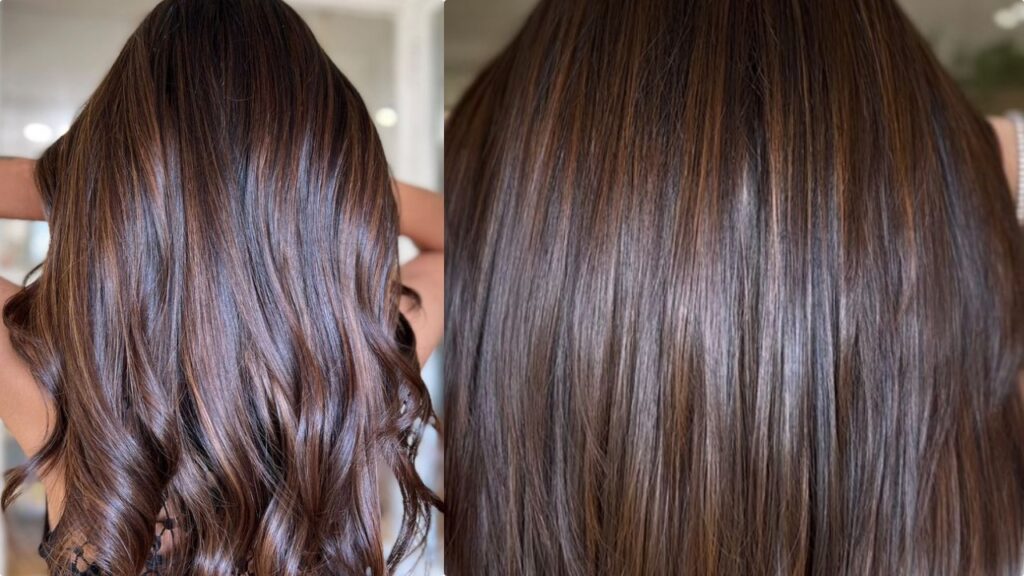 Caramel color melt on chocolate brown hair