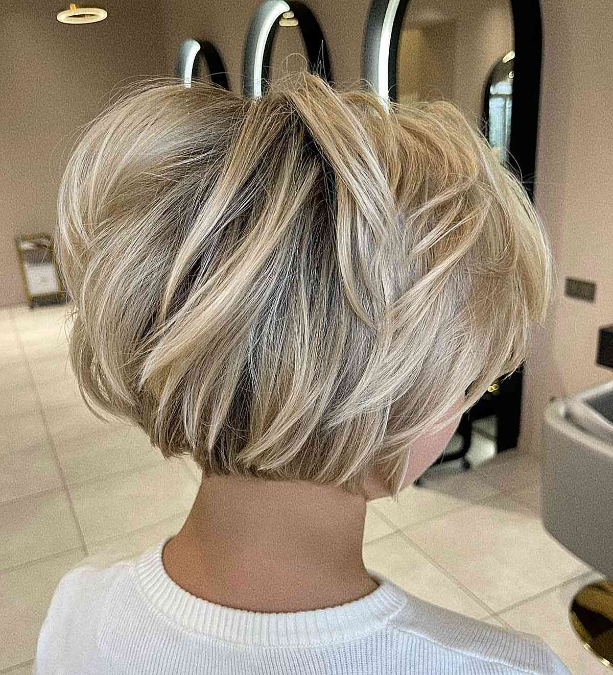 Champagne Blonde Bob with Choppy, Weightless Layers layered bob haircut