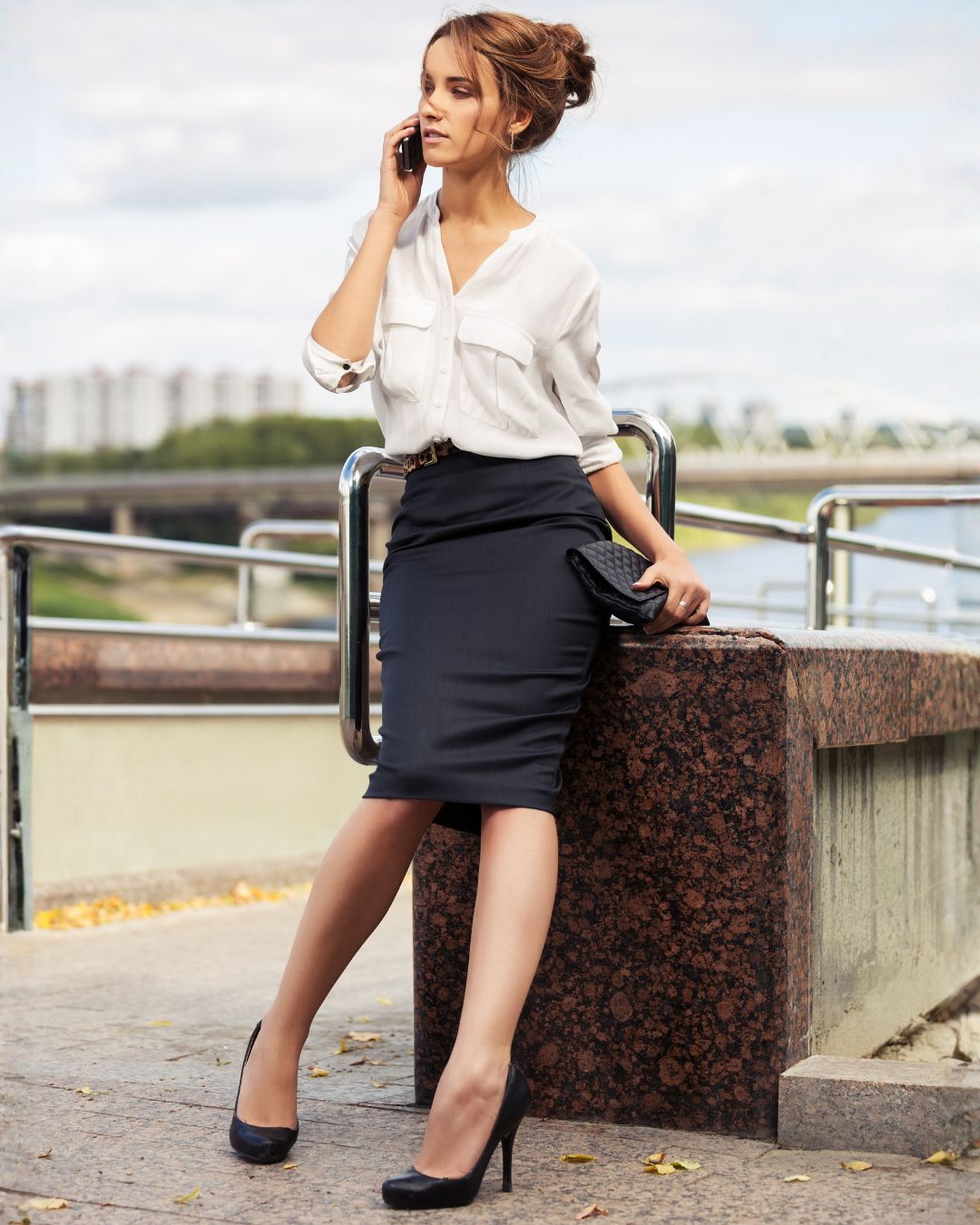 Pencil Skirt with a Soft Blouse casual church outfit