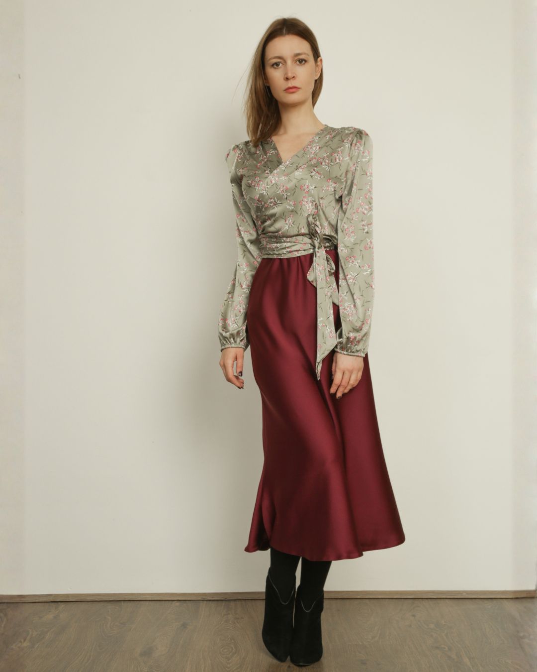 Midi Slip Skirt with a Structured Blouse casual church outfit