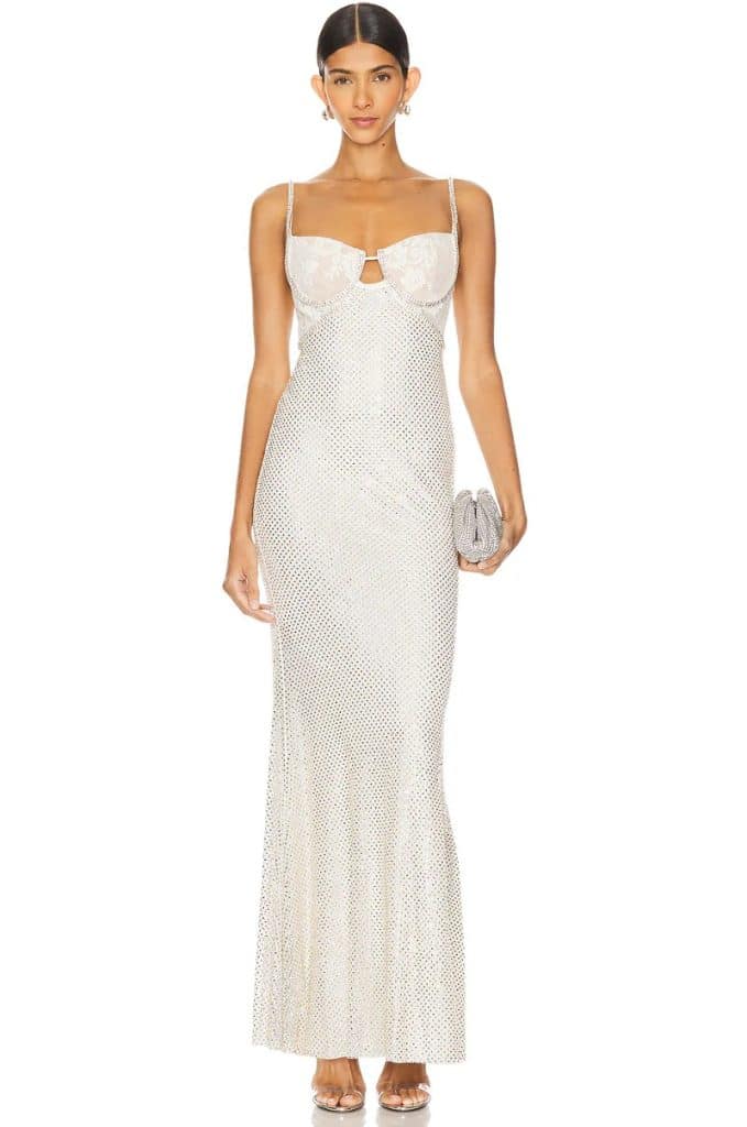 White Crystal Evening Gown christmas party outfit