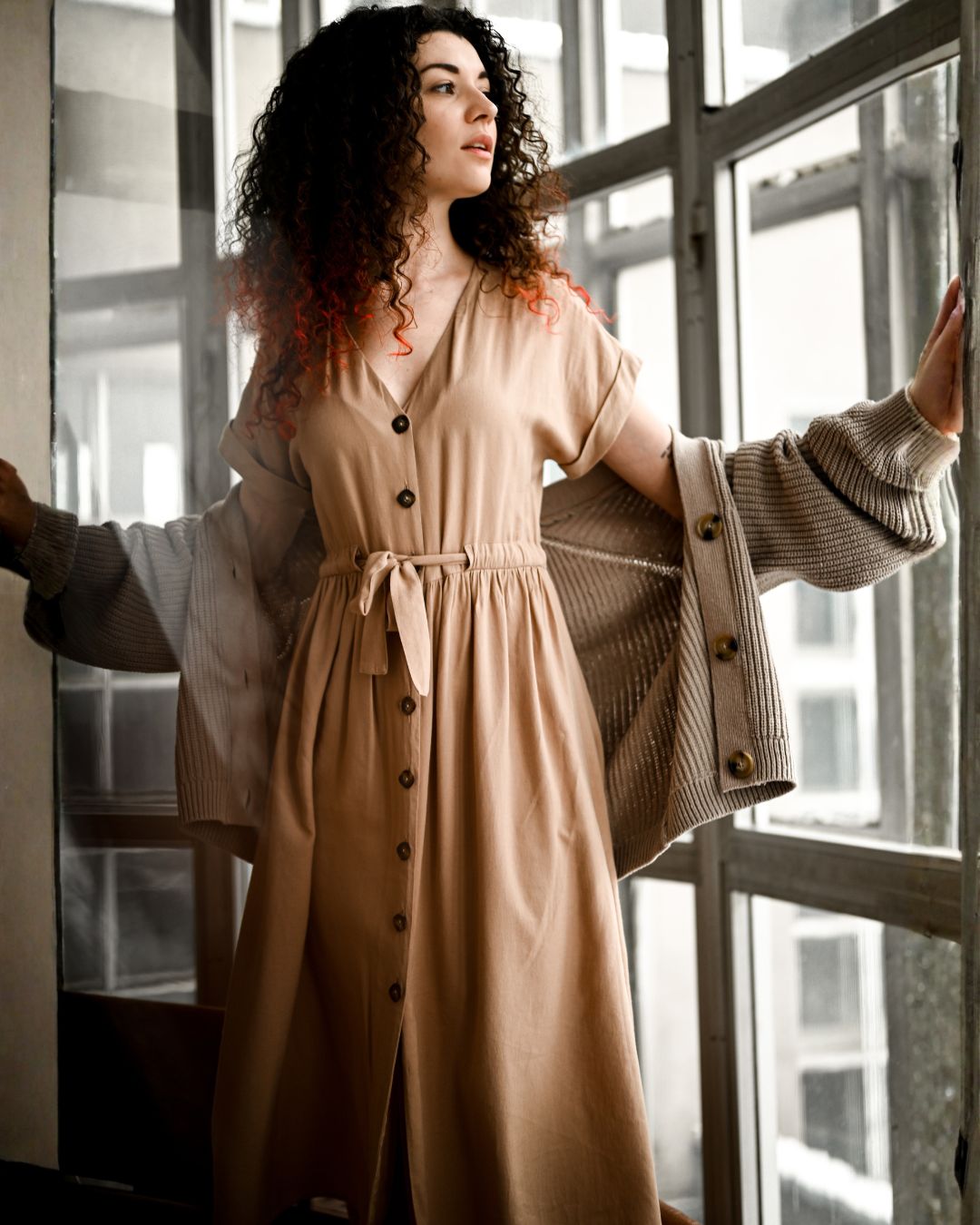 Soft Midi Dress with a Lightweight Cardigan casual church outfit