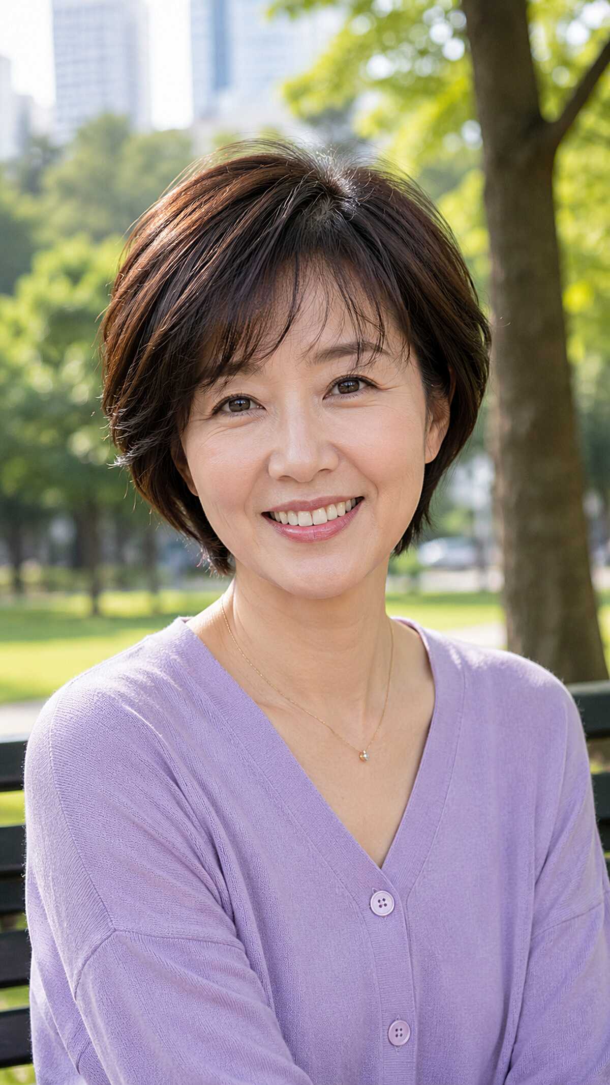 Classic dark brown pixie bob with side-swept bangs