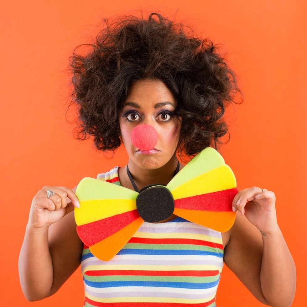 Circus clown backcombed curly hair costume