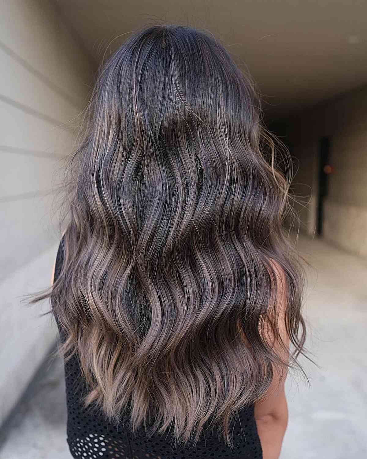 Cool ash brown balayage with long soft waves