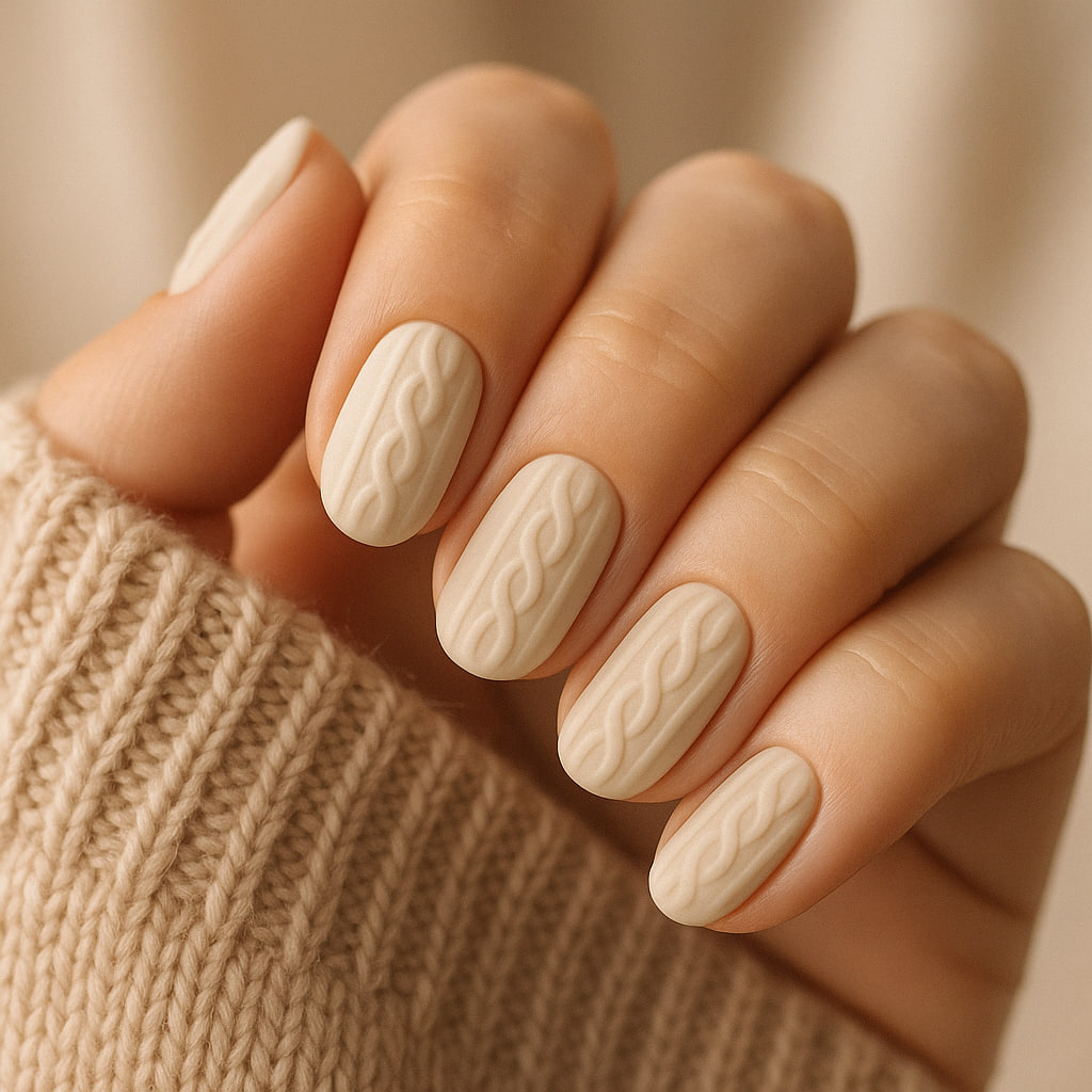 Oatmeal Cream Knit Sweater Nails neutral Christmas nail design