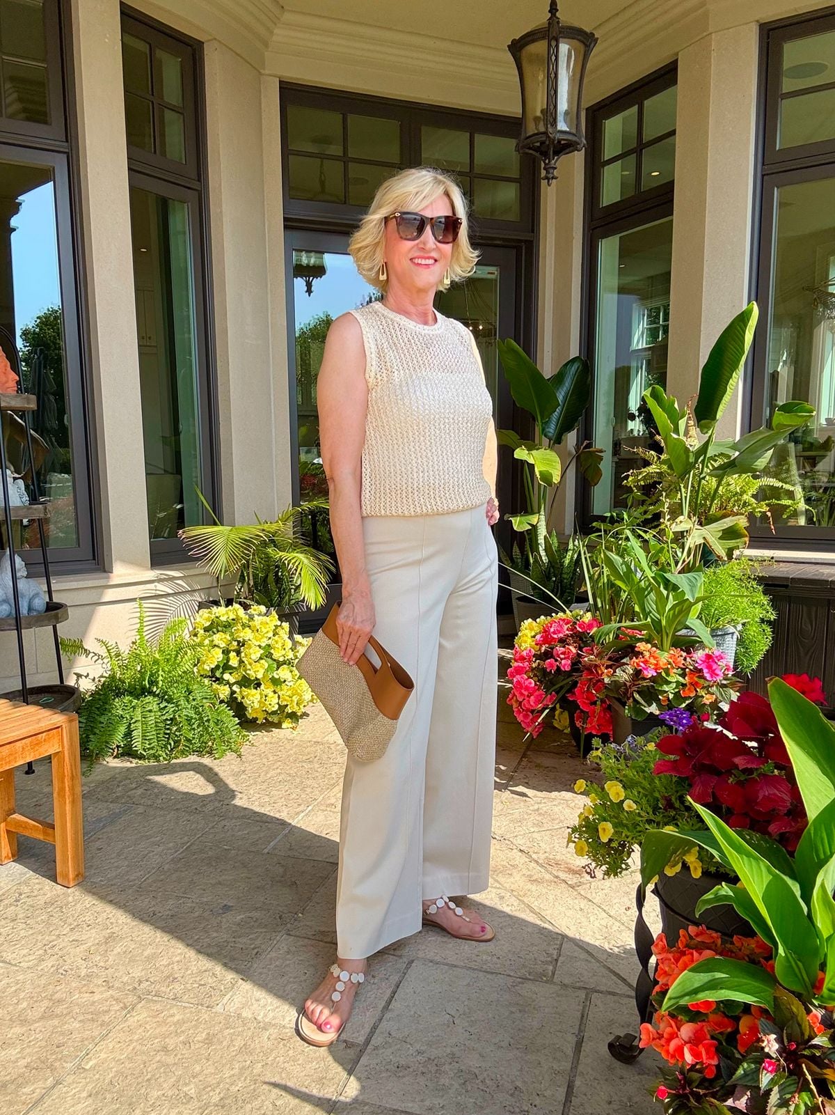 Cream Mesh Tank with Cream Jeans theater outfit