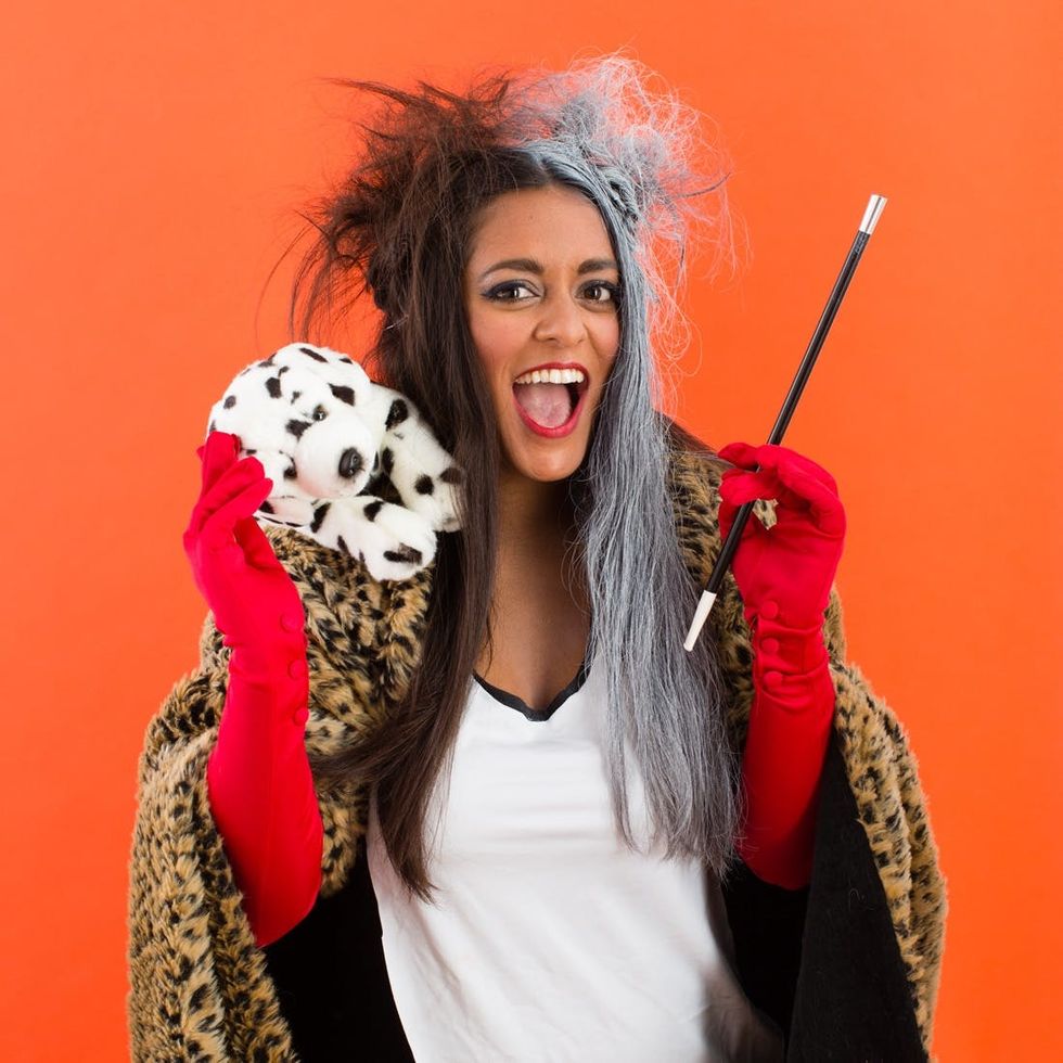 Cruella inspired split tone curly hair costume