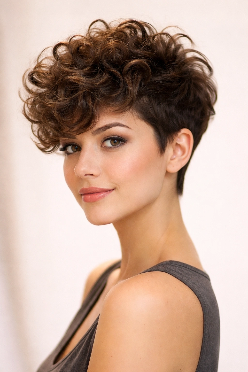 Prom hairstyle: curly glam pixie cut