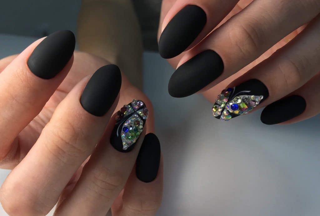 Black Nails with Crystal Cuticles photo