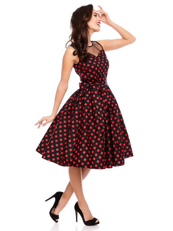 Red and black polka dot swing dress vintage style outfit