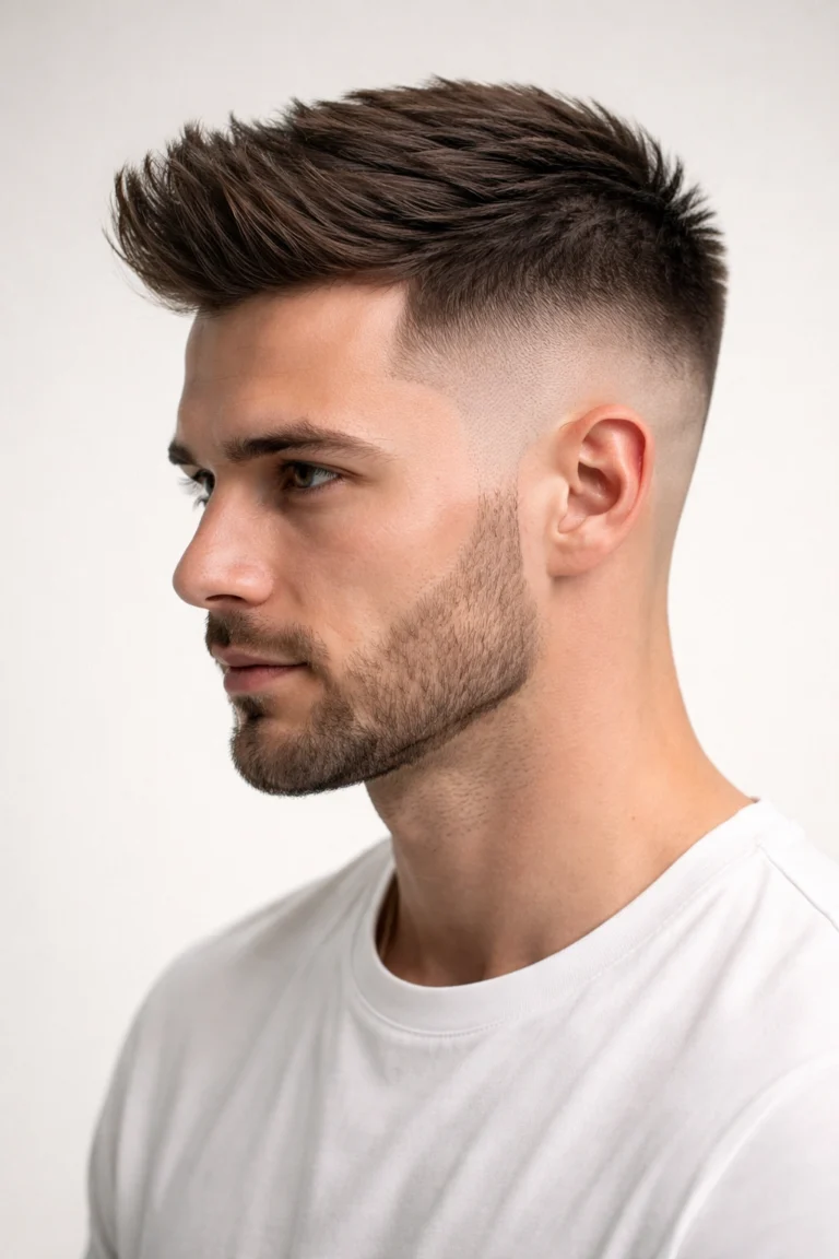 Spiky crop haircut with skin fade on a man
