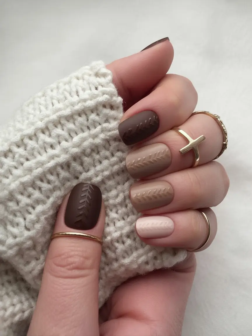 Neutral Knit Shades, Nail by Nail sweater nail design
