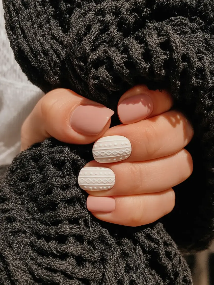 Blush and Ivory Knit With a Soft Finish sweater nail design