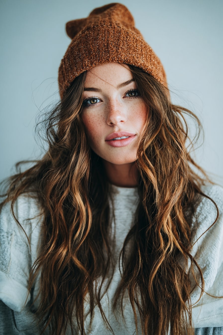 Soft Waves Under a Beanie inspiration photo
