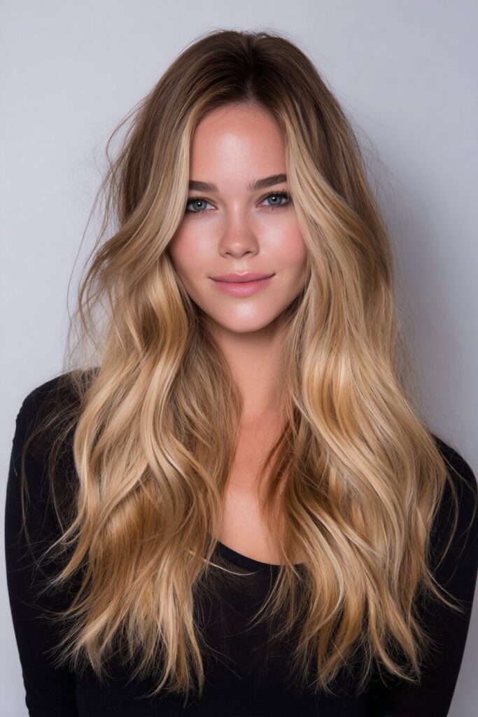 Woman with sun-kissed honey balayage