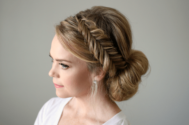 Prom hairstyle: fishtail braid bun