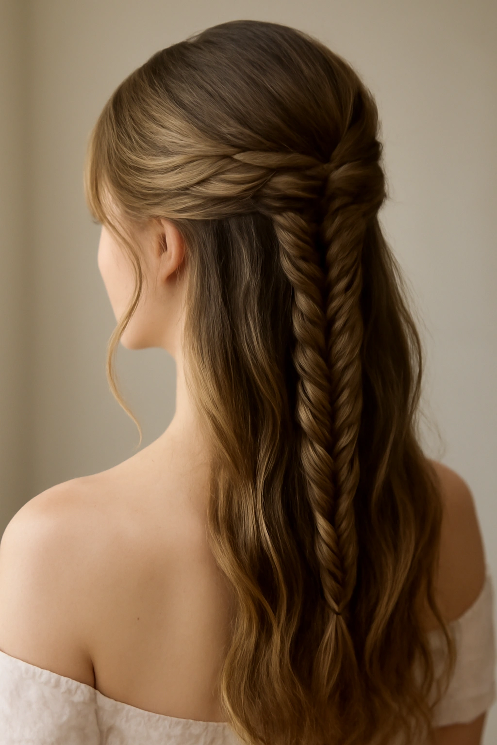 Fishtail braid half-up hairstyle
