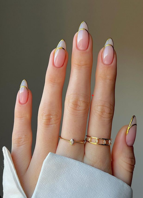 French Manicure Nails with Gold Trim new years eve nails design