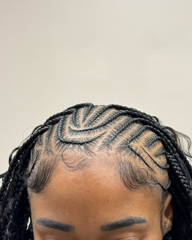 Fulani Braids with a Geometric Cornrow Pattern Fulani braids hairstyle