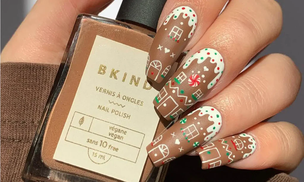 Classic Gingerbread Man French Tip Art gingerbread nail manicure