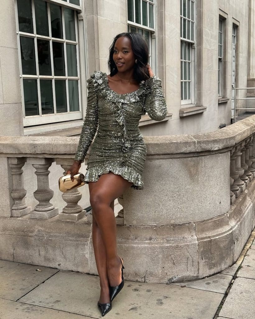 Floor-Sweeping Gown with a Thigh-High Slit New Years outfit