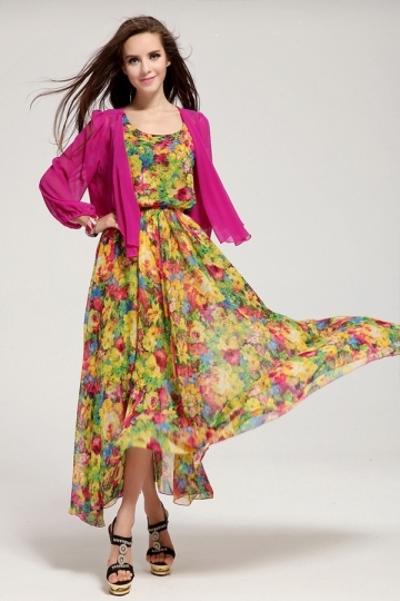 Green Chiffon Floral Maxi Dress styling dress idea