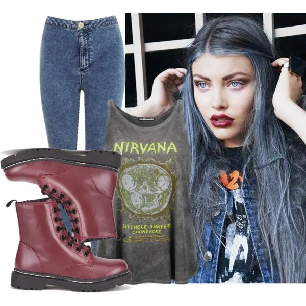 Cherry Red Docs With a Vintage Band Tee edgy outfit