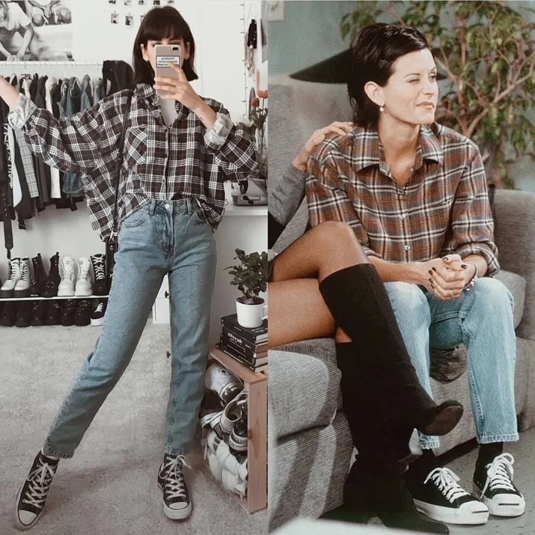 Oversized Flannel With High-Waisted Mom Jeans edgy outfit