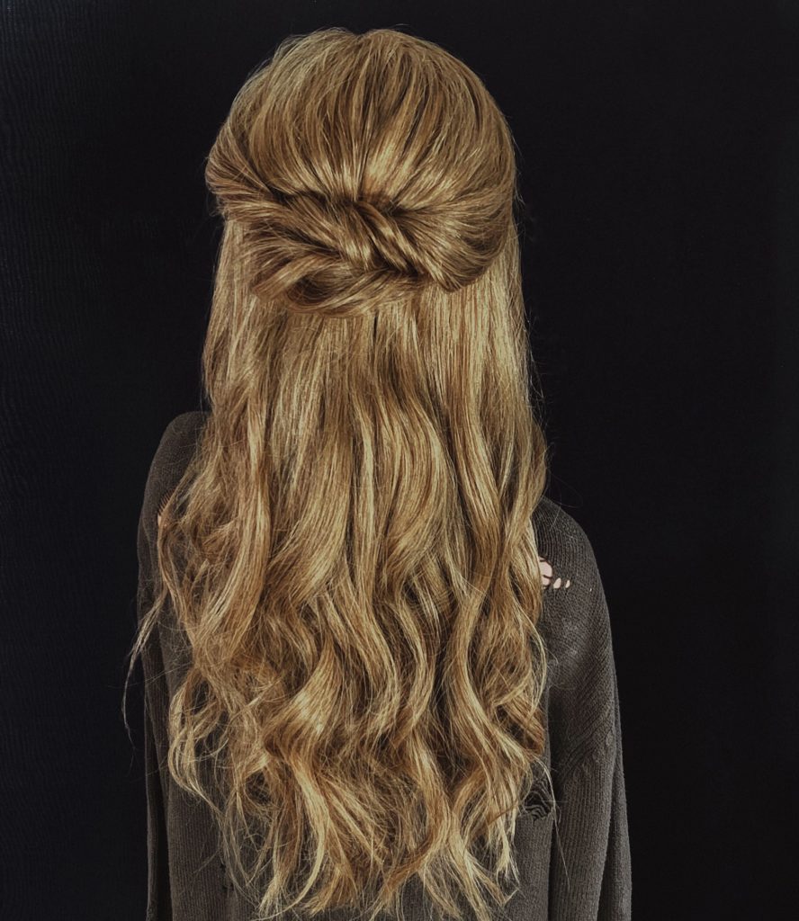 Twisted half-up half-down hairstyle