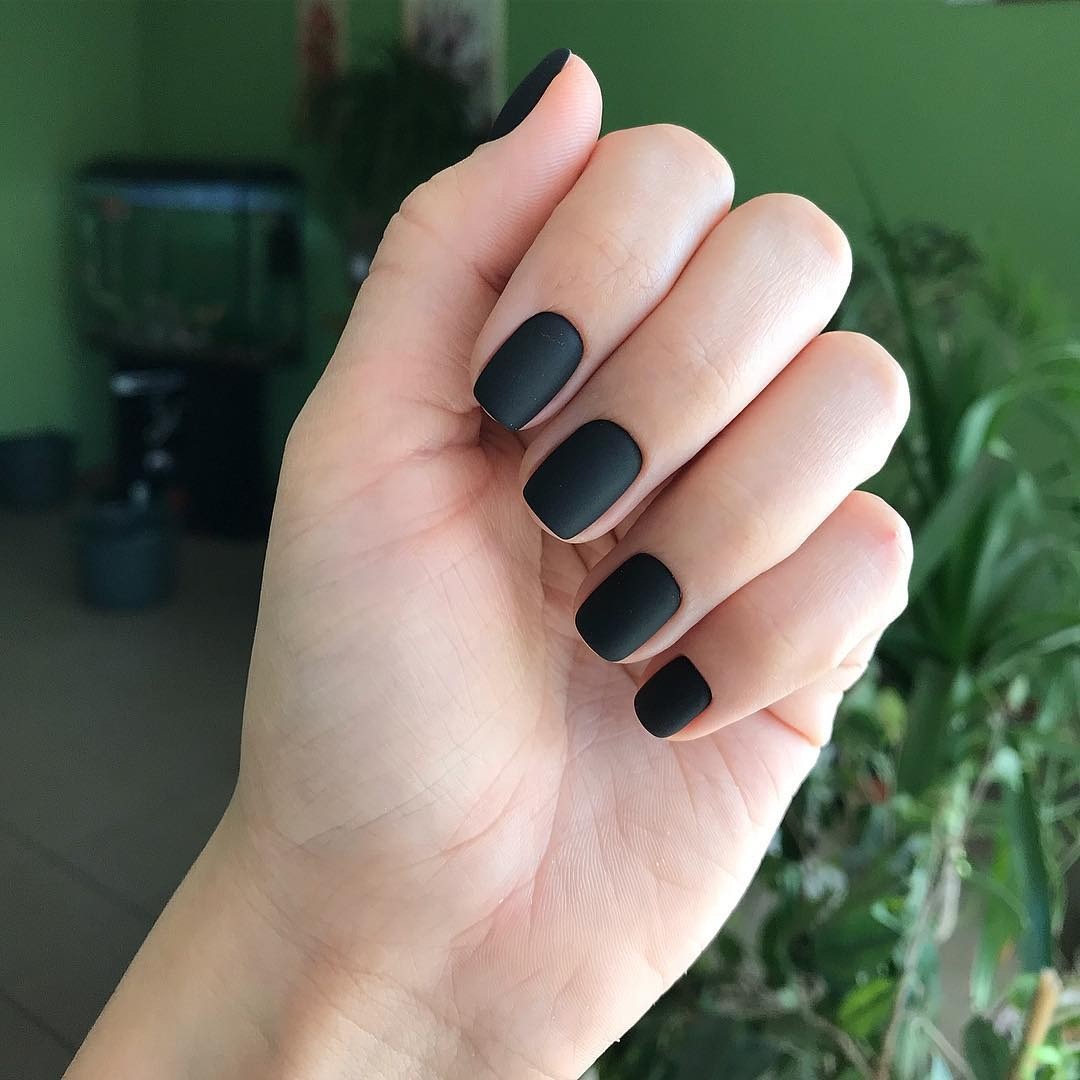 Midnight Black Matte winter nail manicure