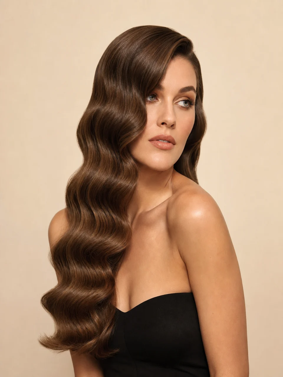 Modern voluminous Hollywood waves on long hair