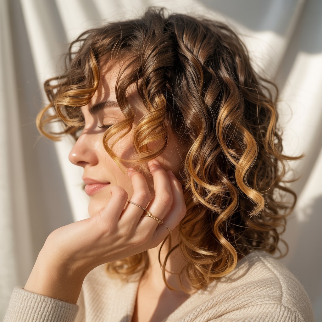 Honey blonde layers on curly hair dye