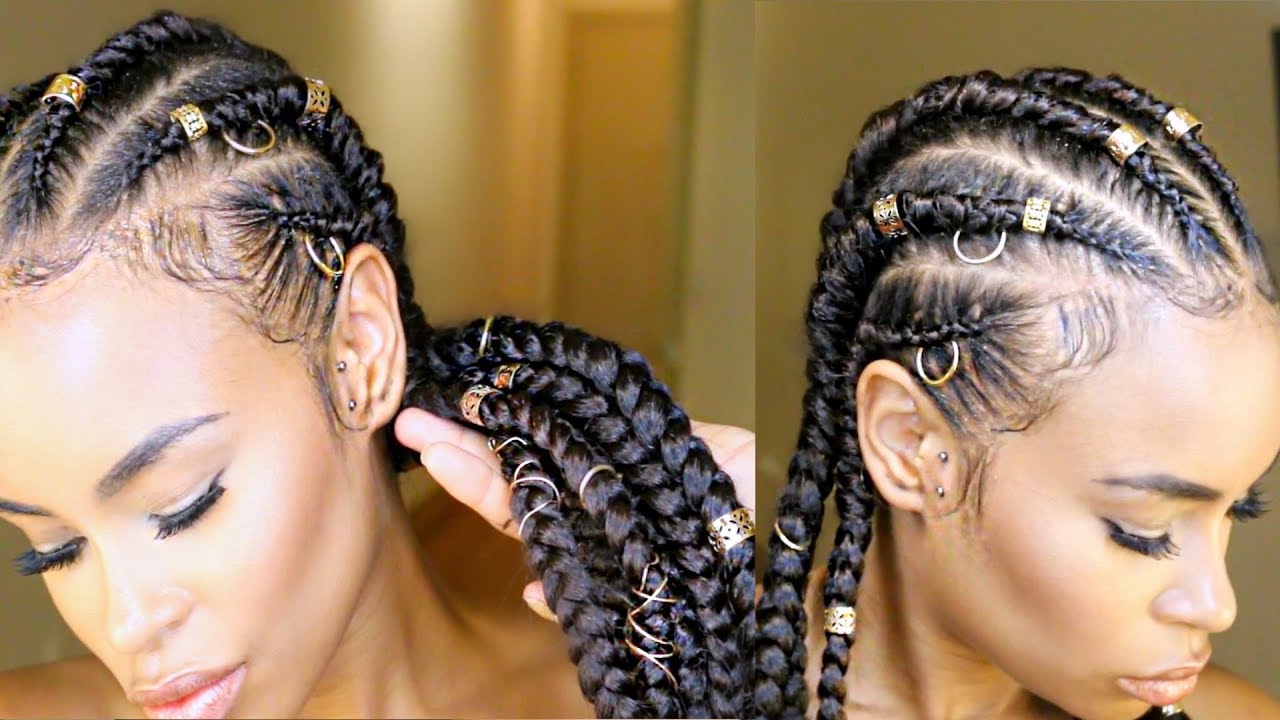 Feed-In Braids with Gold Cuffs hairstyle inspiration photo