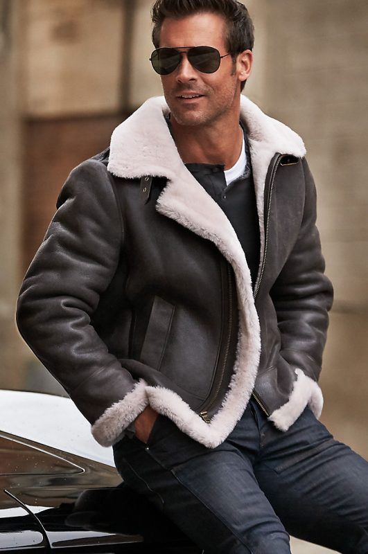 Aviator Jacket With a Warm Winter Hat for Snow Days men's winter outfit
