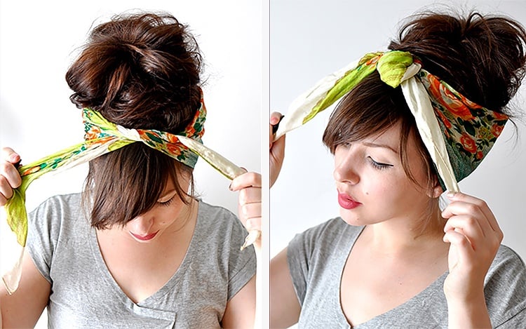 Headband scarf wrapped over long loose waves