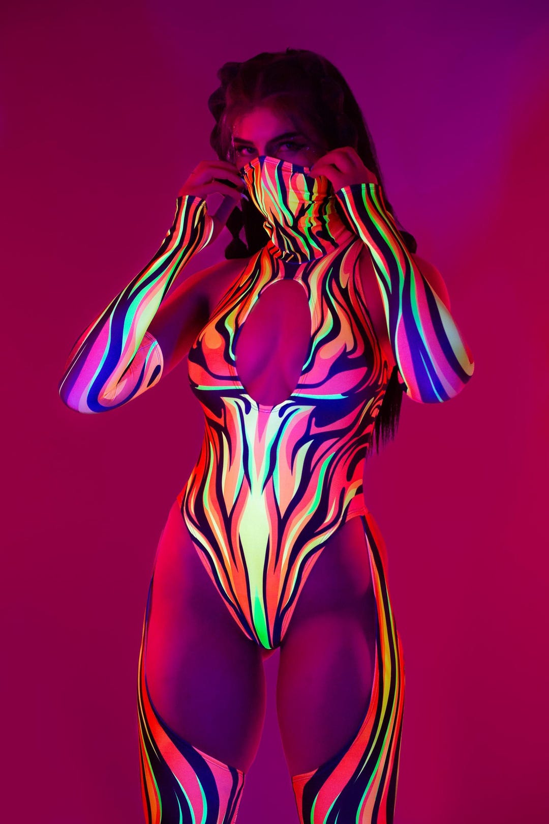UV Glow Neon Green Catsuit Bodysuit rave outfit