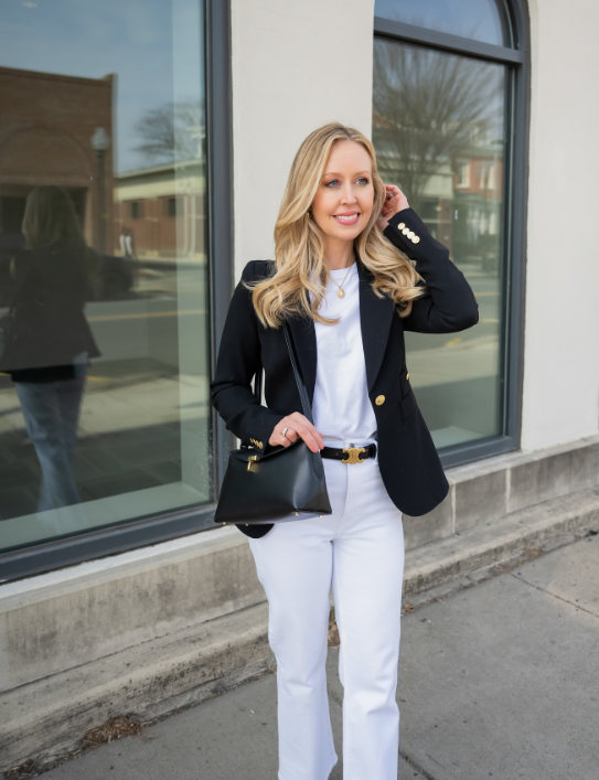 Classic Blazer Over a Simple Dress casual church outfit