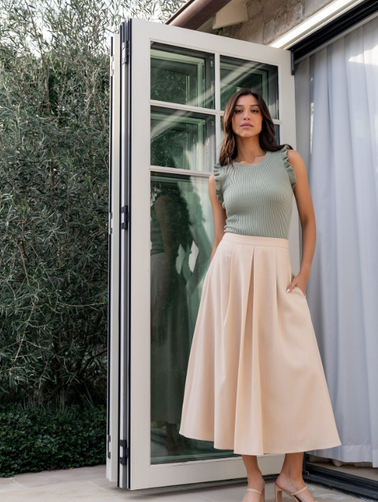 Pleated Skirt with a Fitted Knit Top casual church outfit