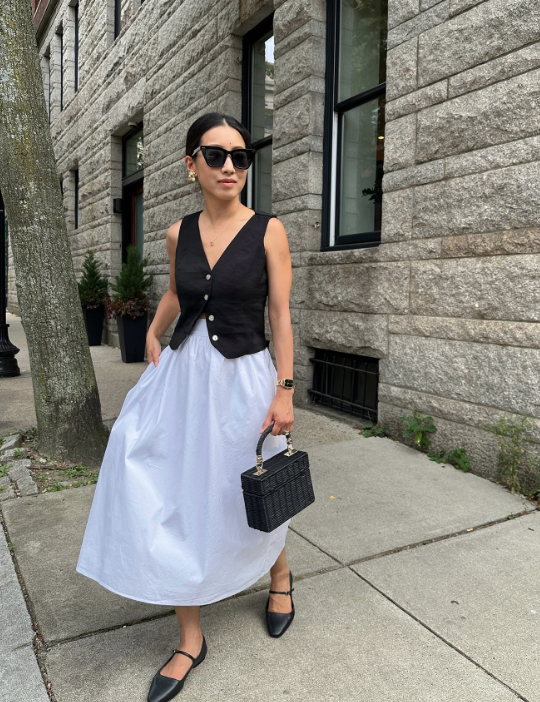 Sweater with a Midi Slip Skirt and Flats casual church outfit