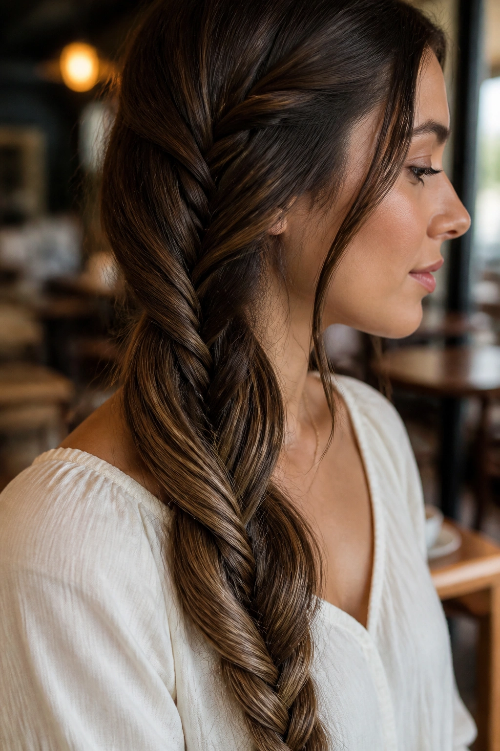 Figure-Eight Fishtail Braid for Long Layers Christmas hairstyle