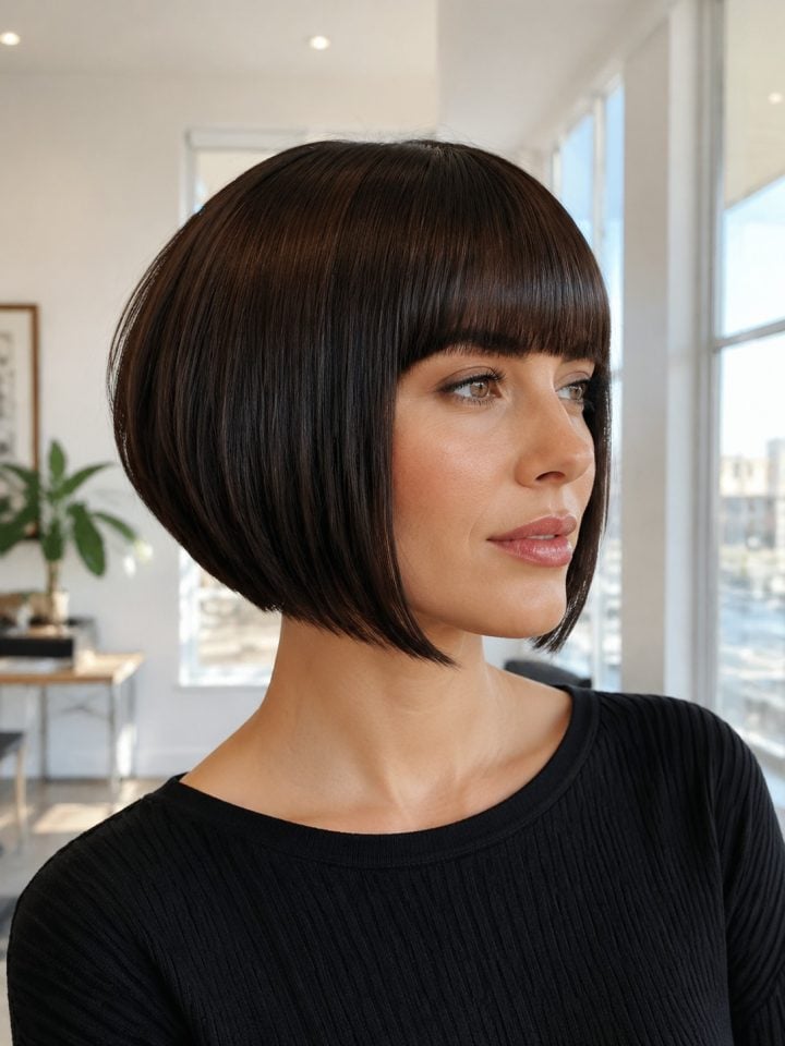 Inverted Bob with Blunt Bangs stacked bob haircut