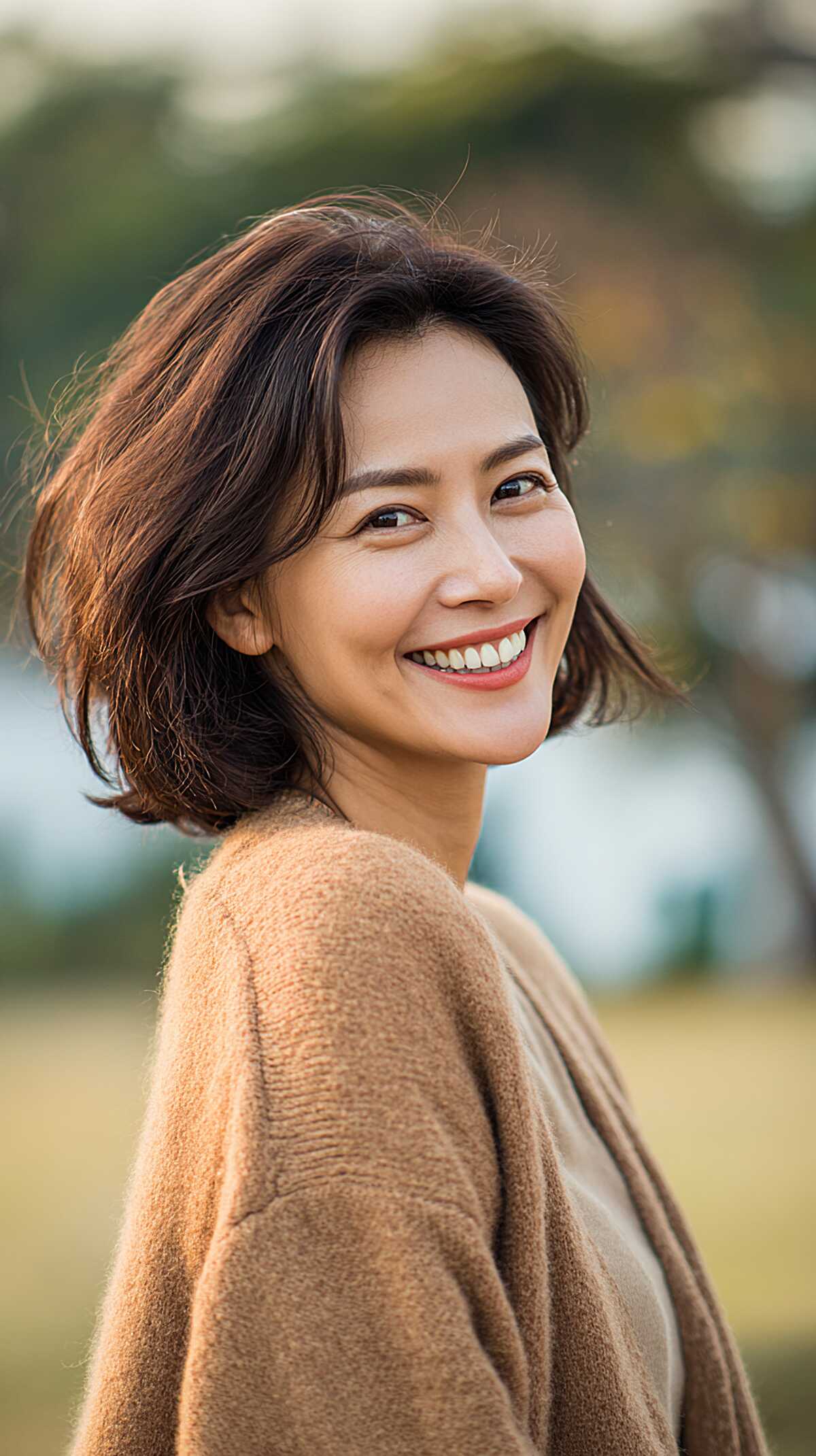 Jaw-Length Dark Chocolate Bob with Windswept Layers layered bob haircut